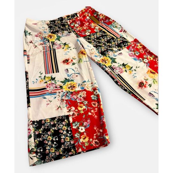 MAREE' NWT Pants Women's sz14 Red/Black Floral Colorblock Cropped Wide Leg - Picture 1 of 15